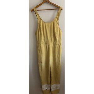 Hem & Thread Large Mustard Yellow Ivory Lace Sleeveless Jumpsuit Overalls Ankle